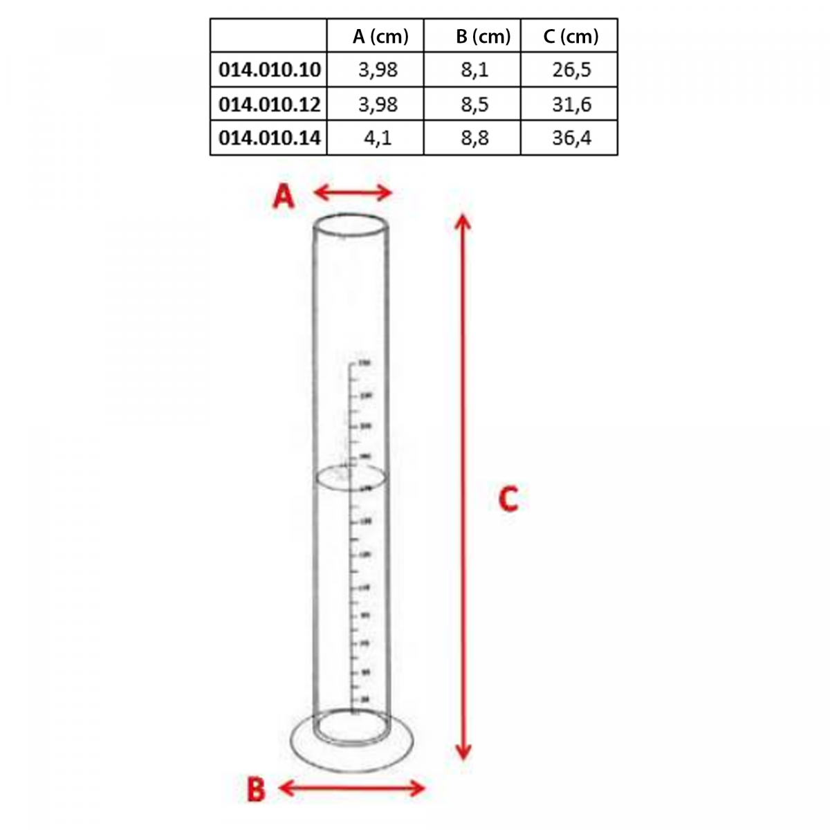 Graduated measuring cylinder 200 ml– alcohol resistant plastic
