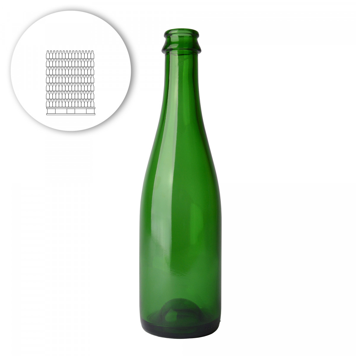 Geuze/cider bottle 37.5 cl, green, 29 mm - pallet 1904 pcs