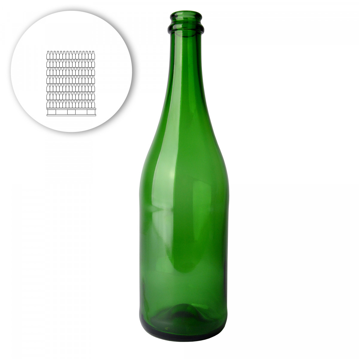 Wijnfles cider 75 cl, groen, 560 g, 29 mm - pallet 1274 st.