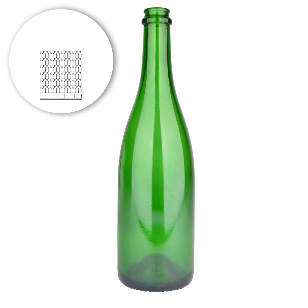 Wijnfles champagne 75 cl, 775 g, groen, 29 mm - pallet 1056 st.