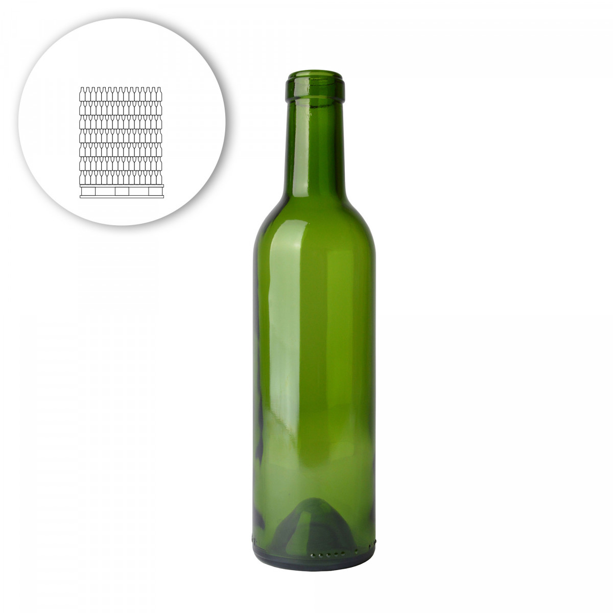 Wijnfles bordeaux 37,5 cl, groen - pallet 2380 st.