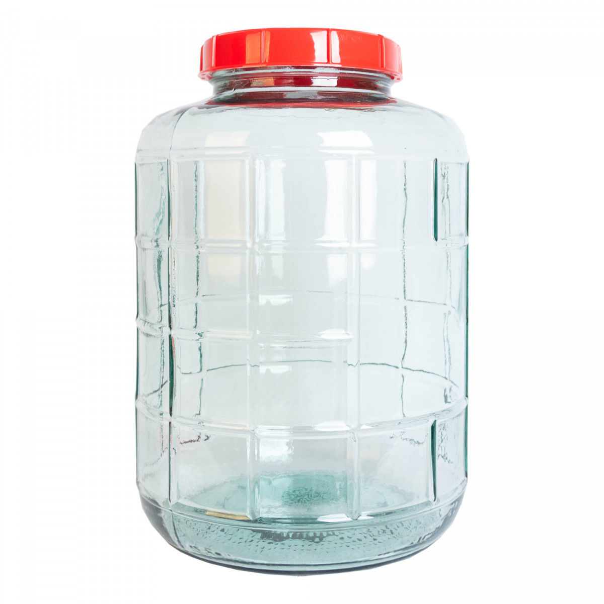 Bonbonne en verre 10 litres avec corbeille en plastique 