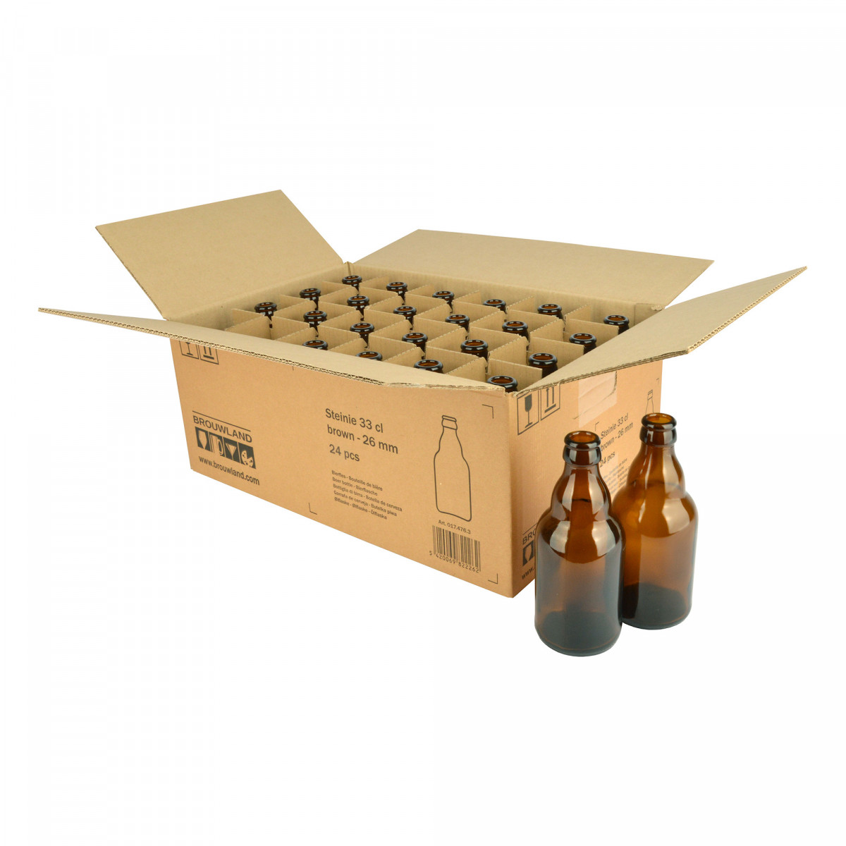 Bouteille de bière Steinie 33 cl, brun, 26 mm, boîte 24 pcs