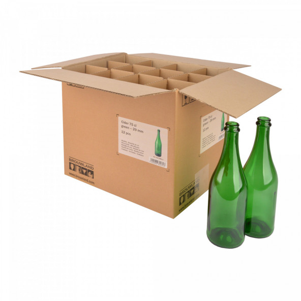 Bouteille cidre 75 cl, 560 g, verte, 29 mm, boïte 12 pcs