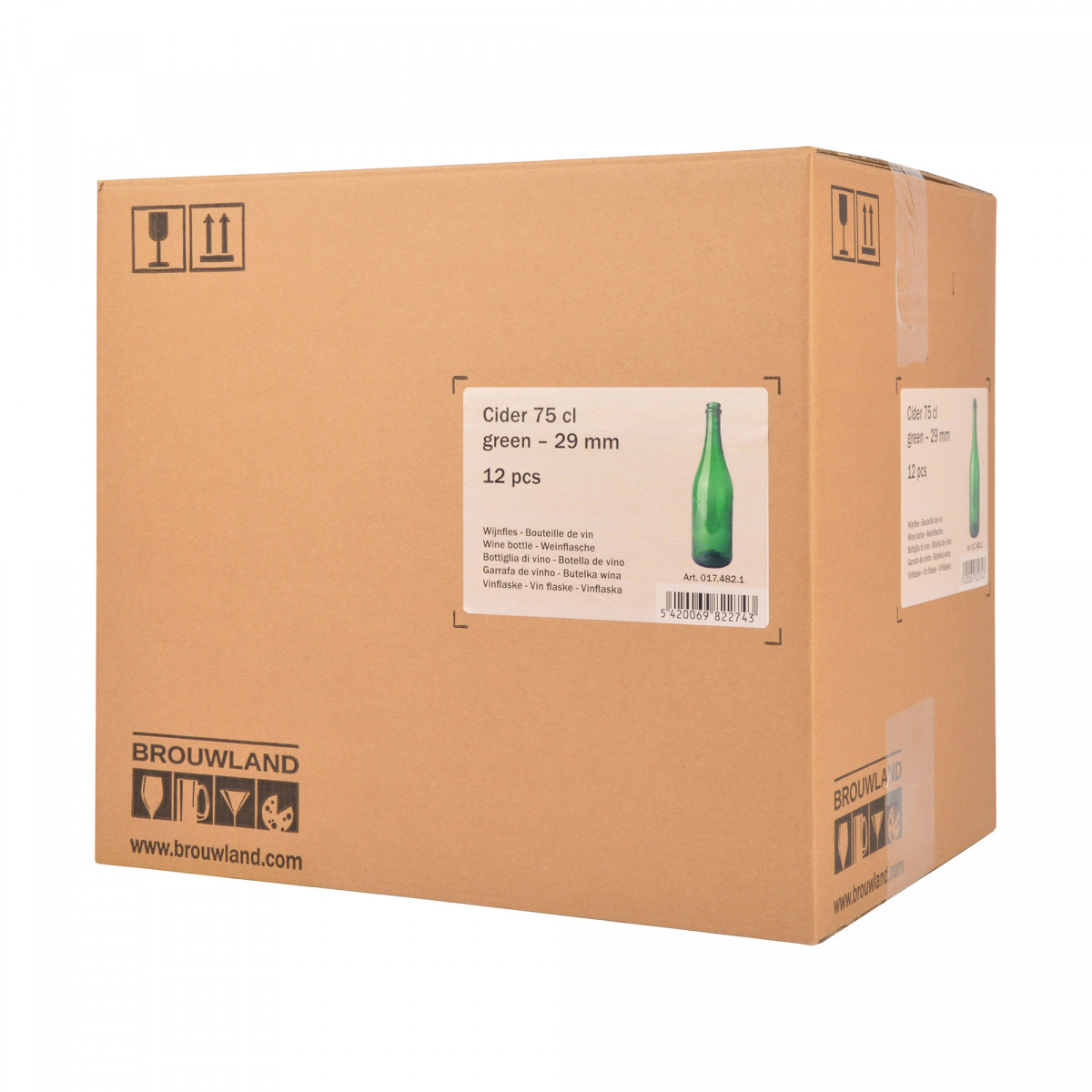 Bouteille cidre 75 cl, 560 g, verte, 29 mm, boïte 12 pcs