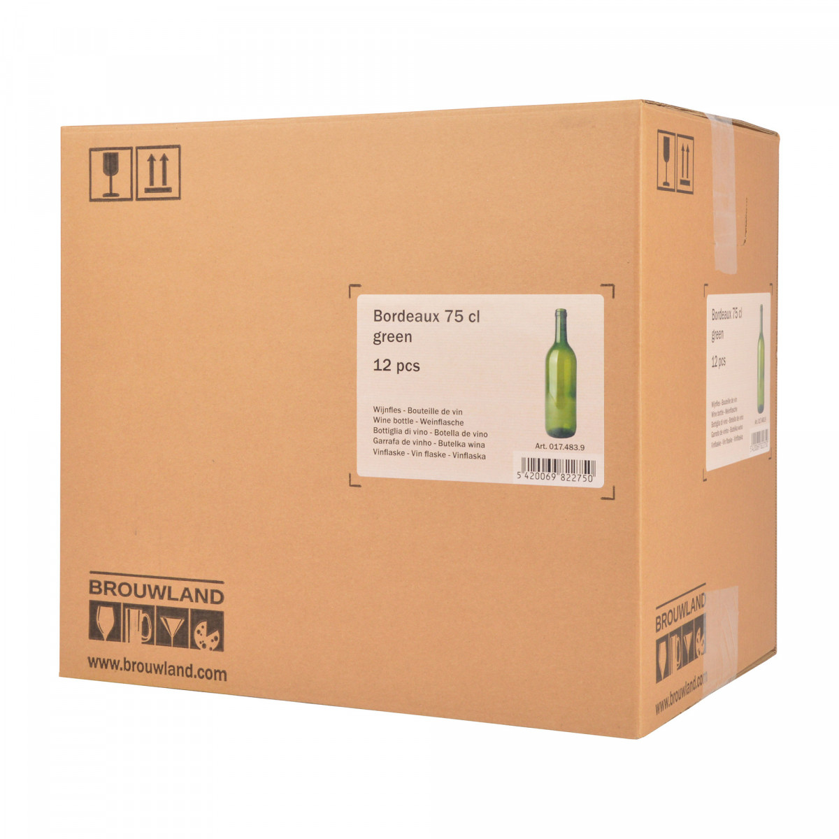 Wine bottle Bordeaux 75 cl, green, box 12 pcs