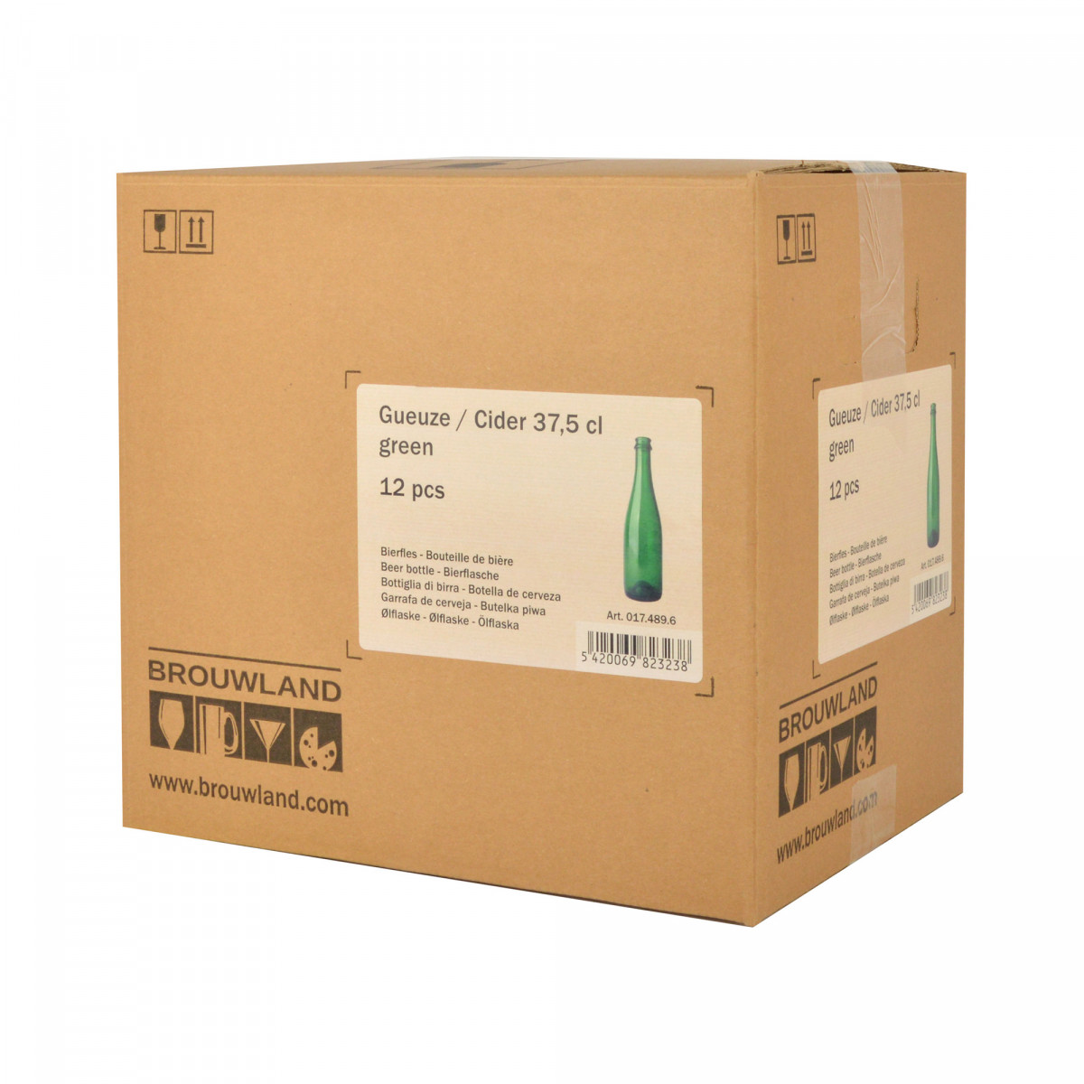 Geuze/cider bottle 37,5 cl, green 29 mm CC, box 12 pcs