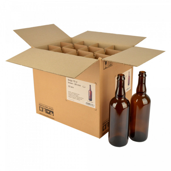 Beer bottle Belge 75 cl, brown, crown cork 26 mm, box 12 pcs