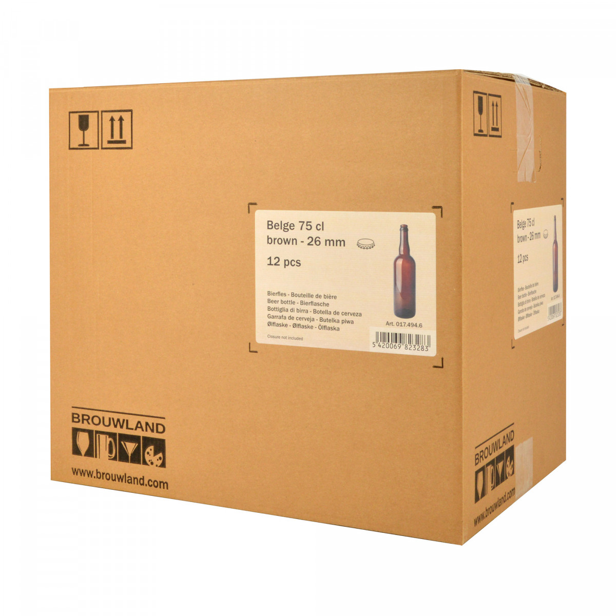 Beer bottle Belge 75 cl, brown, crown cork 26 mm, box 12 pcs