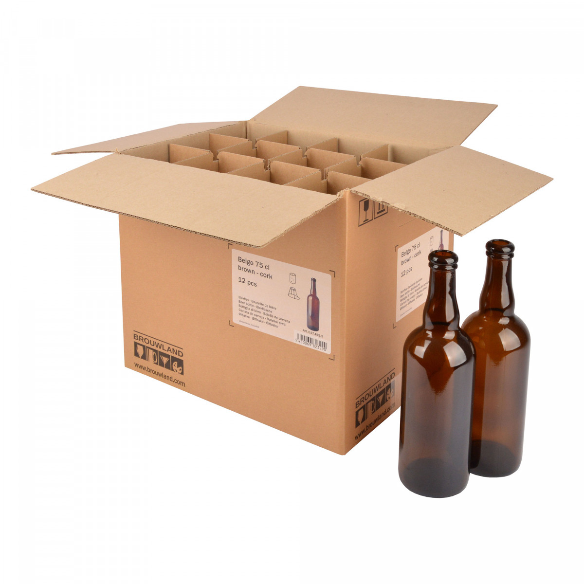 Beer bottle Belge 75 cl, brown, cork, box 12 pcs