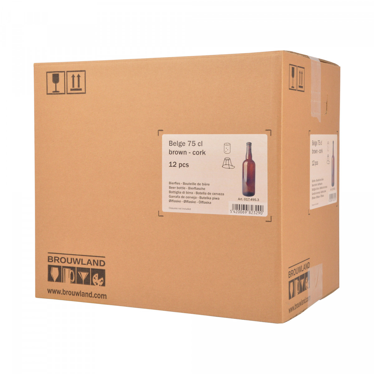 Beer bottle Belge 75 cl, brown, cork, box 12 pcs