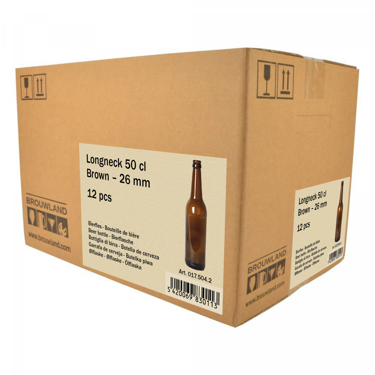 Bouteille de bière Longneck 50 cl, brun, 26 mm, boîte 12 pcs