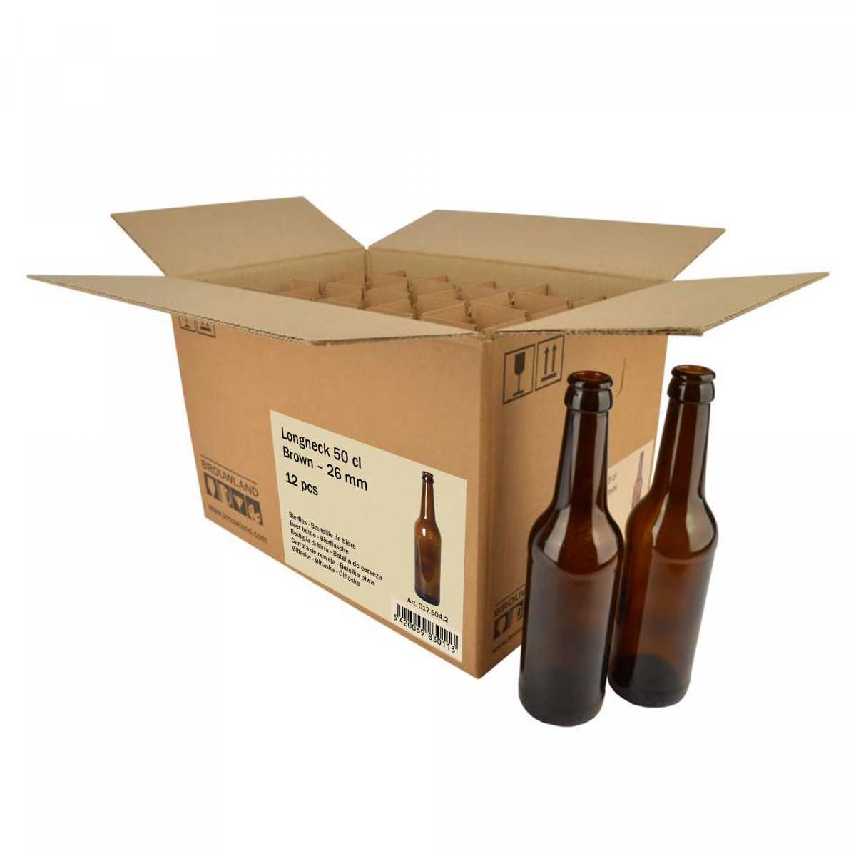 Bouteille de bière Longneck 50 cl, brun, 26 mm, boîte 12 pcs