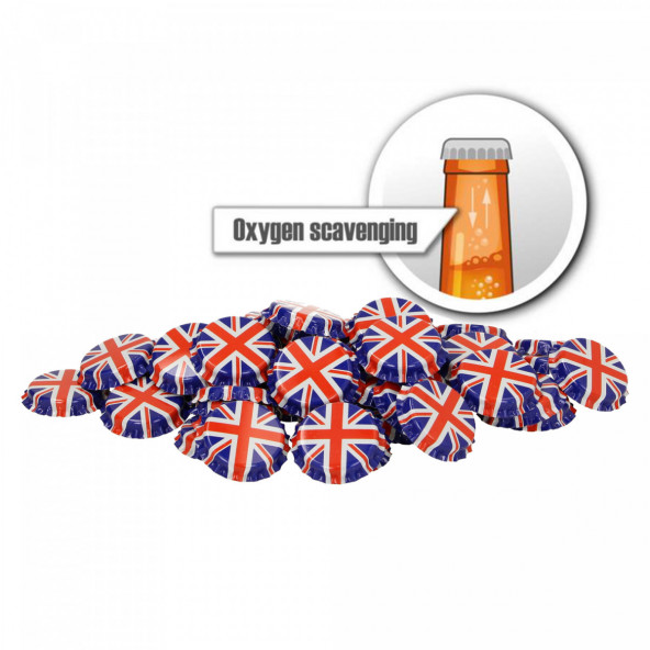 Kroonkurken 26 mm O2 absorberend UK vlag 1.000 st.