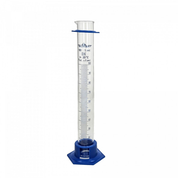 Graduated glass measuring cylinder 100 ml - plastic base