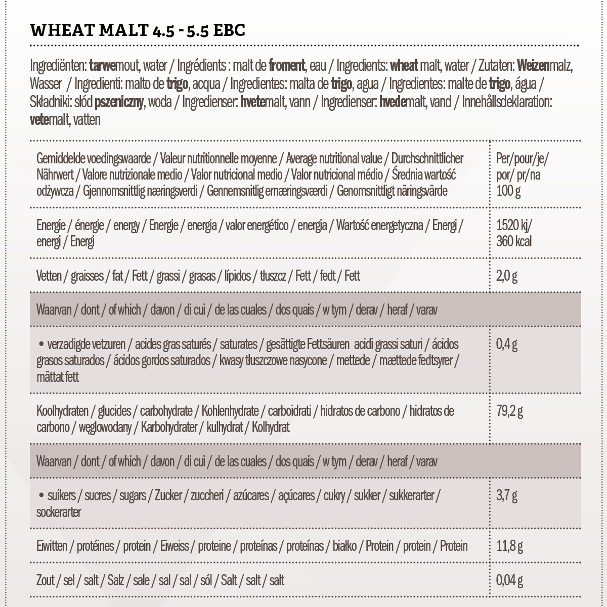 Belgomalt Wheat Malt 4.5 - 5.5 EBC 1 kg