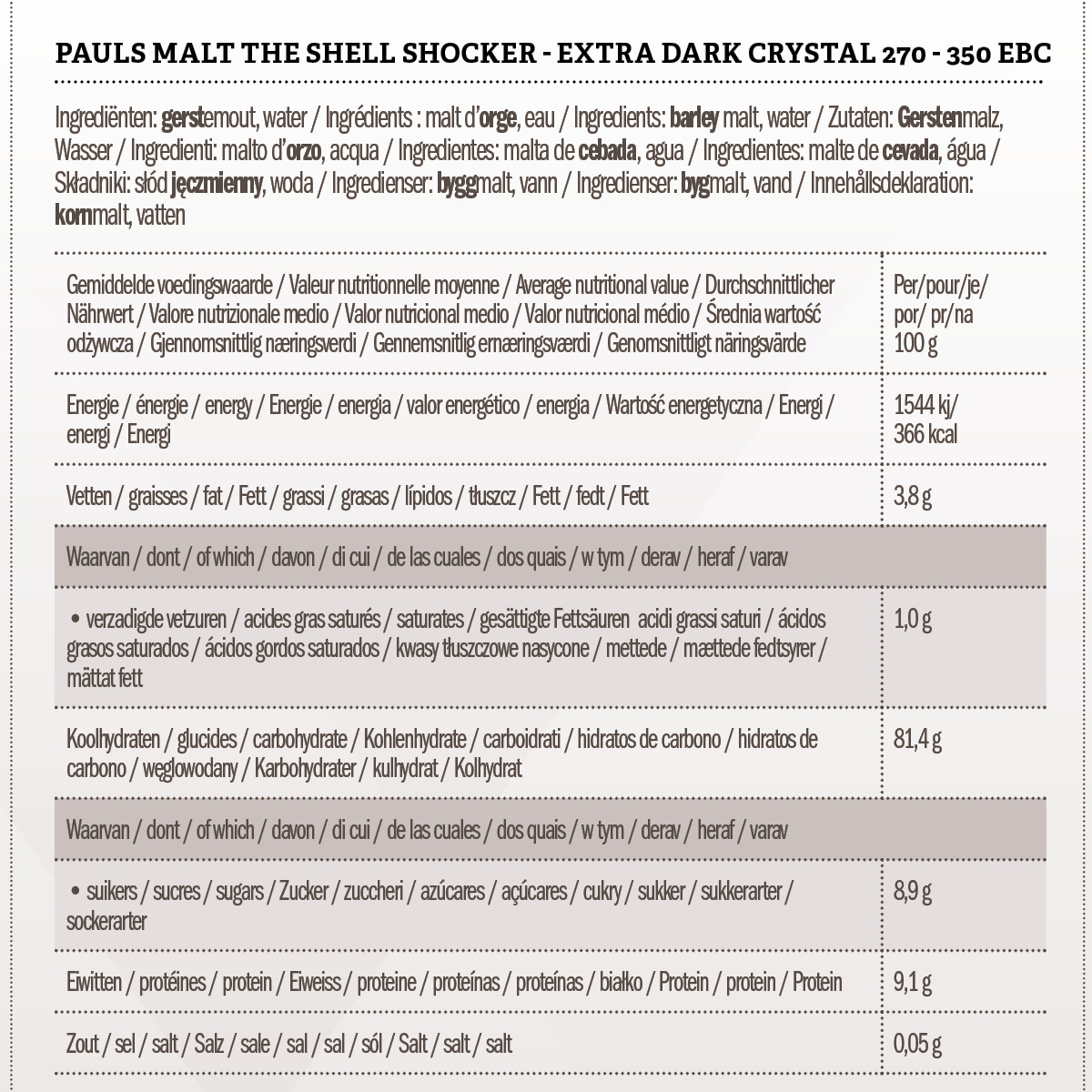Pauls Malt The Shell Shocker - Extra Dark Crystal 270 - 350 EBC 1 kg