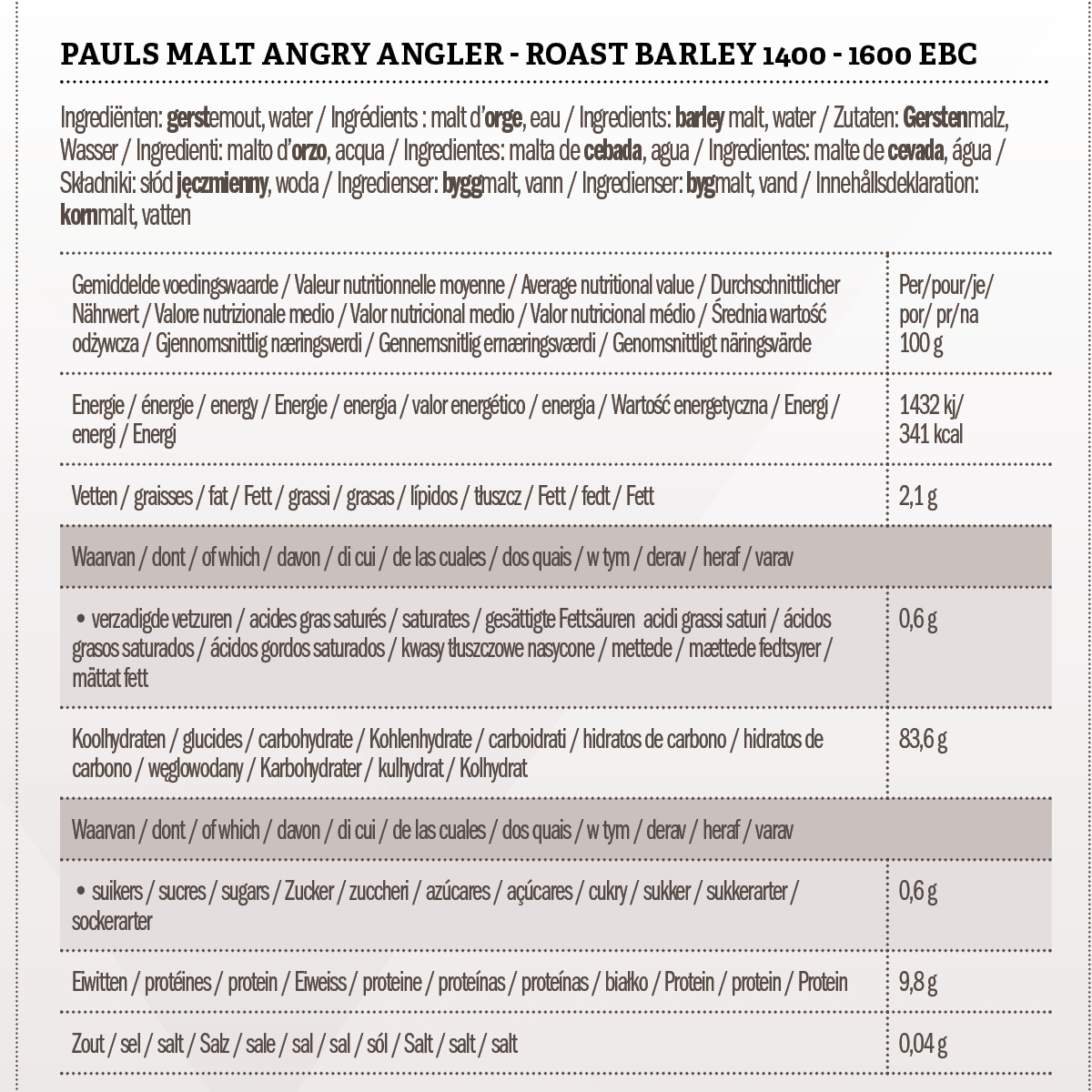 Pauls Malt Angry Angler - geröstete Gerste 1400 - 1600 EBC 5 kg